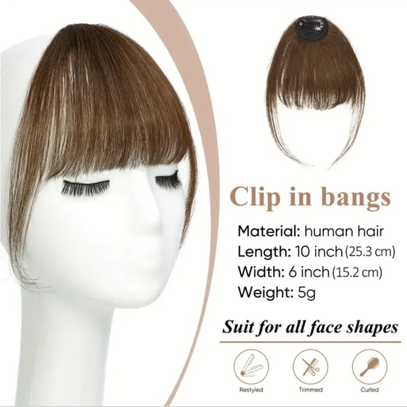Clip-In Bangs - 100% Human Hair, Natural Brown, Lightweight & Realistic - Picture 2 of 4